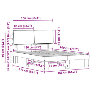 Sängram med Klädd Huvudgavel Svart 160 x 200 cm Massiv furu