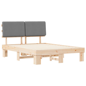 Sängram med Klädd Huvudgavel Ljusgrå 150 x 200 cm Massiv furu