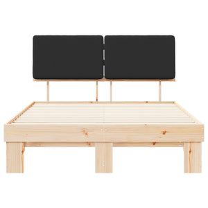 Sängram med Klädd Huvudgavel Svart 150 x 200 cm Massiv furu
