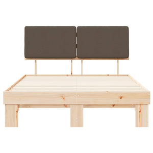 Sängram med Klädd Huvudgavel Taupe 150 x 200 cm Massiv furu
