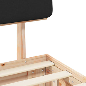 Sängram med Klädd Huvudgavel Svart 140 x 200 cm Massiv furu