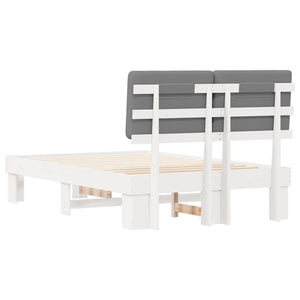 Sängram med Klädd Huvudgavel Ljusgrå 120 x 200 cm Massiv furu