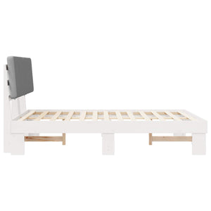 Sängram med Klädd Huvudgavel Ljusgrå 140 x 190 cm Massiv furu