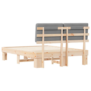 Sängram med Klädd Huvudgavel Ljusgrå 120 x 190 cm Massiv furu