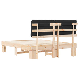 Sängram med Klädd Huvudgavel Svart 120 x 190 cm Massiv furu