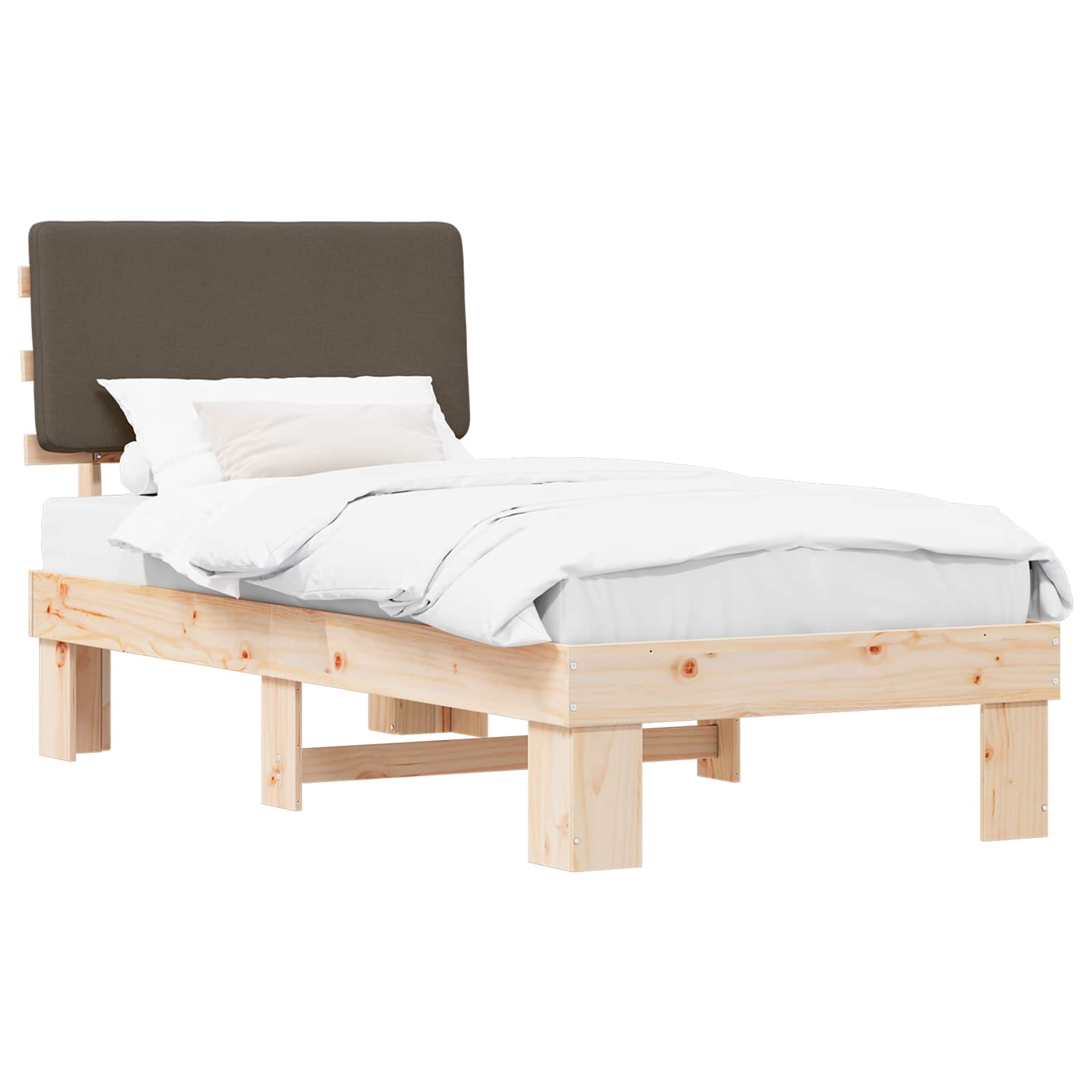 Sängram med Klädd Huvudgavel Taupe 100 x 200 cm Massiv furu