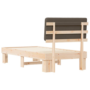 Sängram med Klädd Huvudgavel Taupe 100 x 200 cm Massiv furu