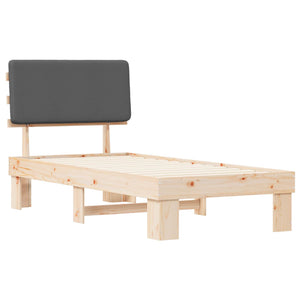 Sängram med Klädd Huvudgavel Mörkgrå 90 x 200 cm Massiv furu