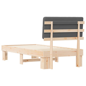 Sängram med Klädd Huvudgavel Mörkgrå 80 x 200 cm Massiv furu