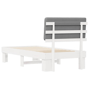 Sängram med Klädd Huvudgavel Ljusgrå 80 x 200 cm Massiv furu