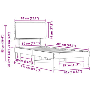 Sängram med Klädd Huvudgavel Ljusgrå 80 x 200 cm Massiv furu