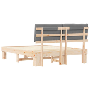 Sängram med Klädd Huvudgavel Ljusgrå 160 x 200 cm Massiv furu