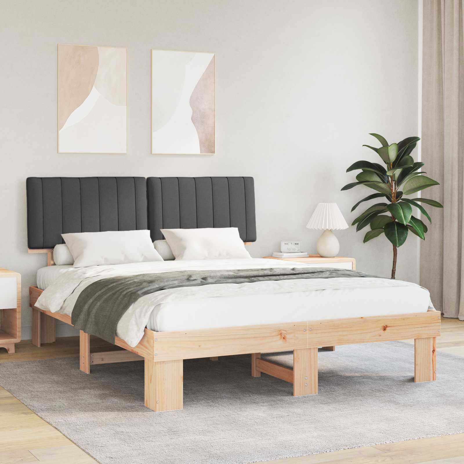 Sängram med Klädd Huvudgavel Mörkgrå 160 x 200 cm Massiv furu