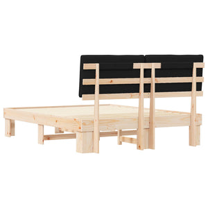Sängram med Klädd Huvudgavel Svart 160 x 200 cm Massiv furu