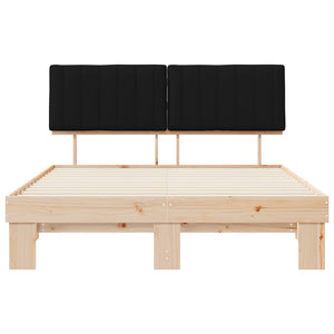 Sängram med Klädd Huvudgavel Svart 160 x 200 cm Massiv furu