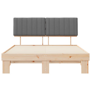 Sängram med Klädd Huvudgavel Ljusgrå 150 x 200 cm Massiv furu