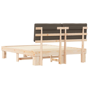 Sängram med Klädd Huvudgavel Taupe 150 x 200 cm Massiv furu