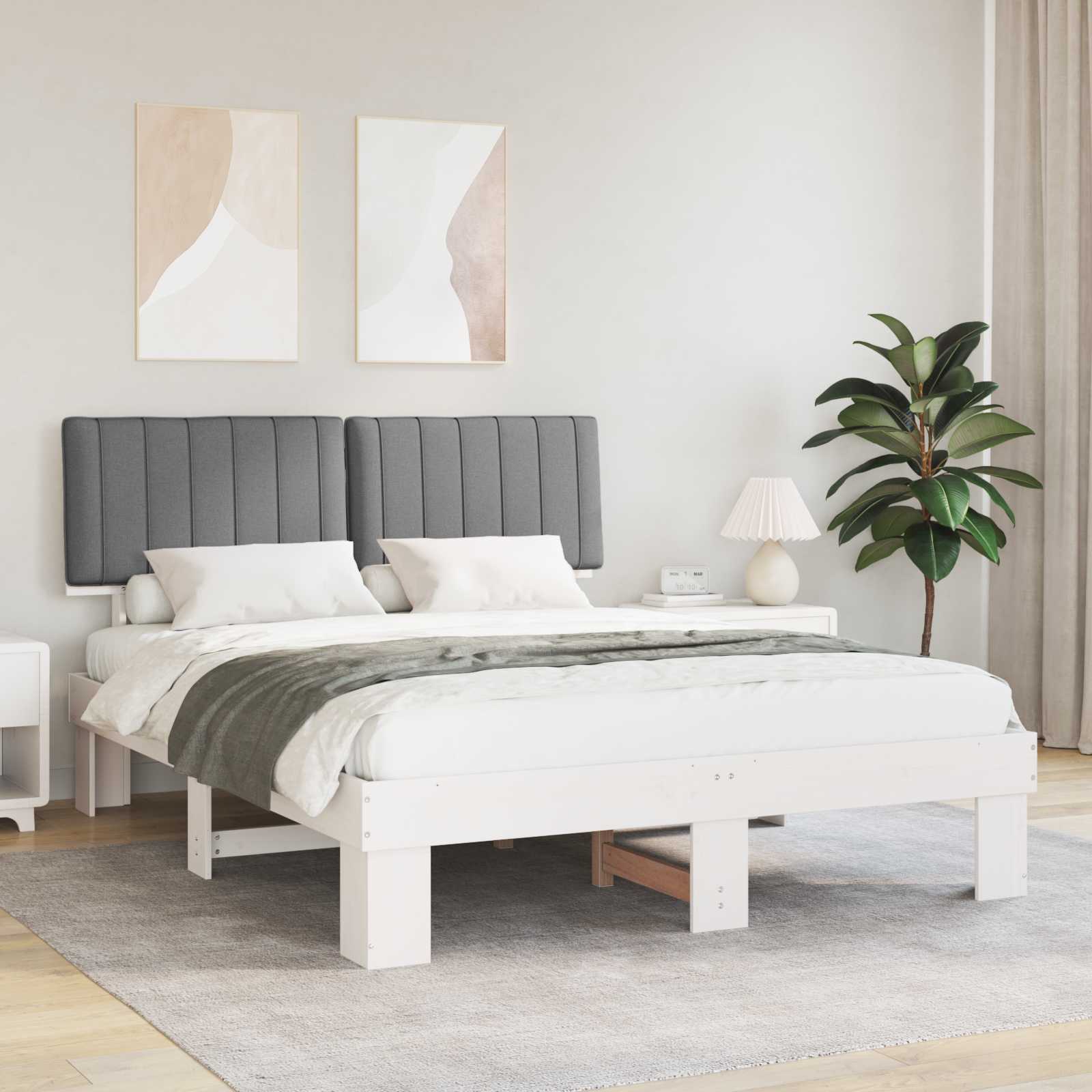 Sängram med Klädd Huvudgavel Ljusgrå 150 x 200 cm Massiv furu