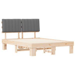 Sängram med Klädd Huvudgavel Ljusgrå 140 x 200 cm Massiv furu