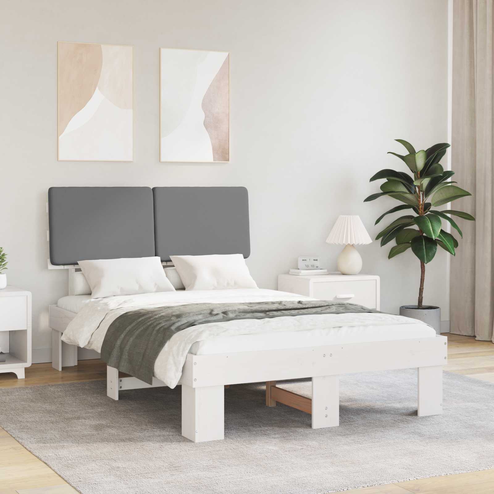 Sängram med Klädd Huvudgavel Ljusgrå 120 x 200 cm Massiv furu