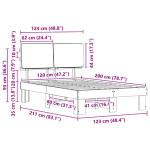 Sängram med Klädd Huvudgavel Ljusgrå 120 x 200 cm Massiv furu