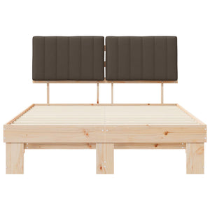 Sängram med Klädd Huvudgavel Taupe 140 x 190 cm Massiv furu