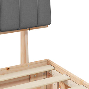 Sängram med Klädd Huvudgavel Ljusgrå 135 x 190 cm Massiv furu