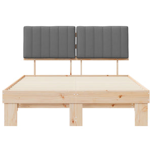 Sängram med Klädd Huvudgavel Ljusgrå 135 x 190 cm Massiv furu