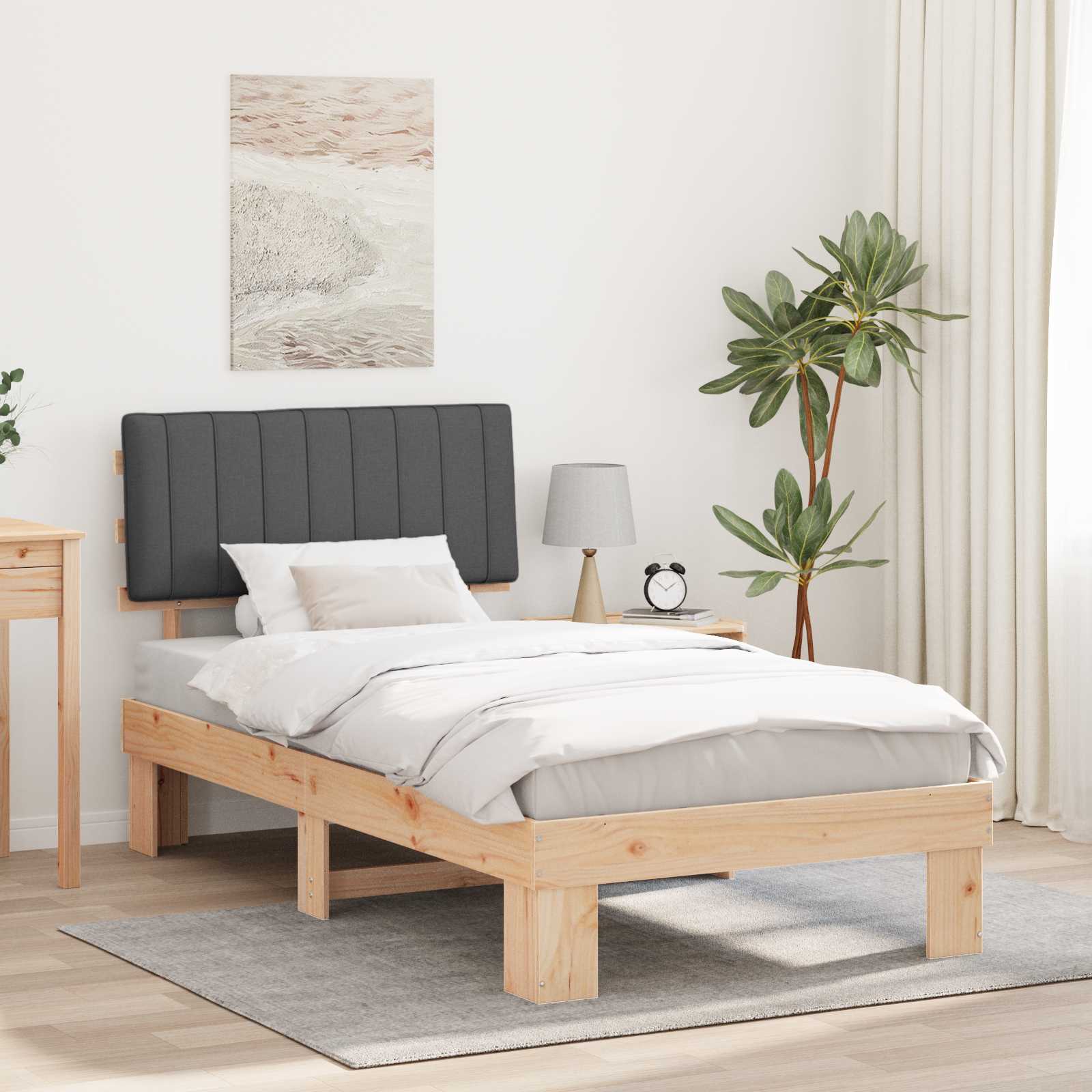 Sängram med Klädd Huvudgavel Mörkgrå 100 x 200 cm Massiv furu