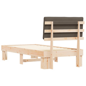 Sängram med Klädd Huvudgavel Taupe 90 x 200 cm Massiv furu