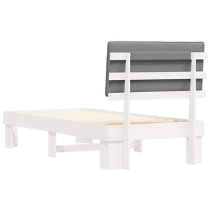Sängram med Klädd Huvudgavel Ljusgrå 90 x 200 cm Massiv furu