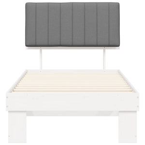 Sängram med Klädd Huvudgavel Ljusgrå 90 x 200 cm Massiv furu