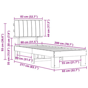 Sängram med Klädd Huvudgavel Svart 80 x 200 cm Massiv furu