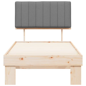 Sängram med Klädd Huvudgavel Ljusgrå 90 x 190 cm Massiv furu