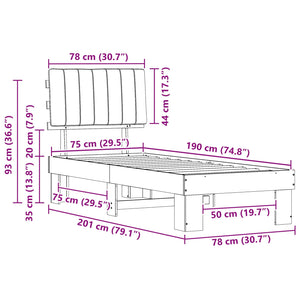 Sängram med Klädd Huvudgavel Svart 75 x 190 cm Massiv furu