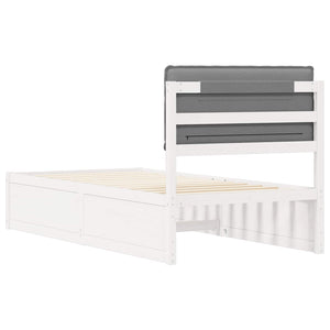 Sängram med Klädd Huvudgavel Ljusgrå 90 x 200 cm Massiv furu