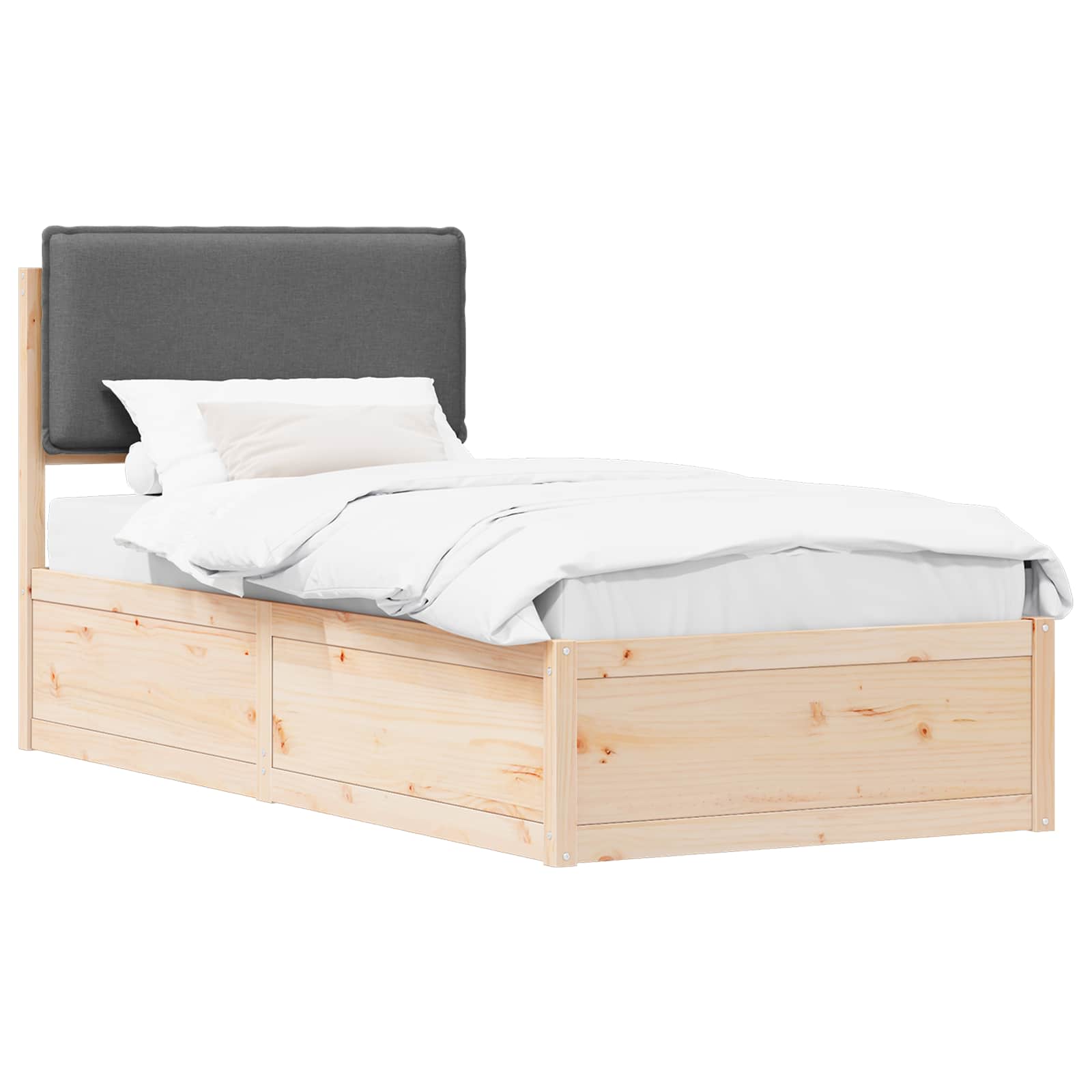 Sängram med Klädd Huvudgavel Mörkgrå 90 x 190 cm Massiv furu