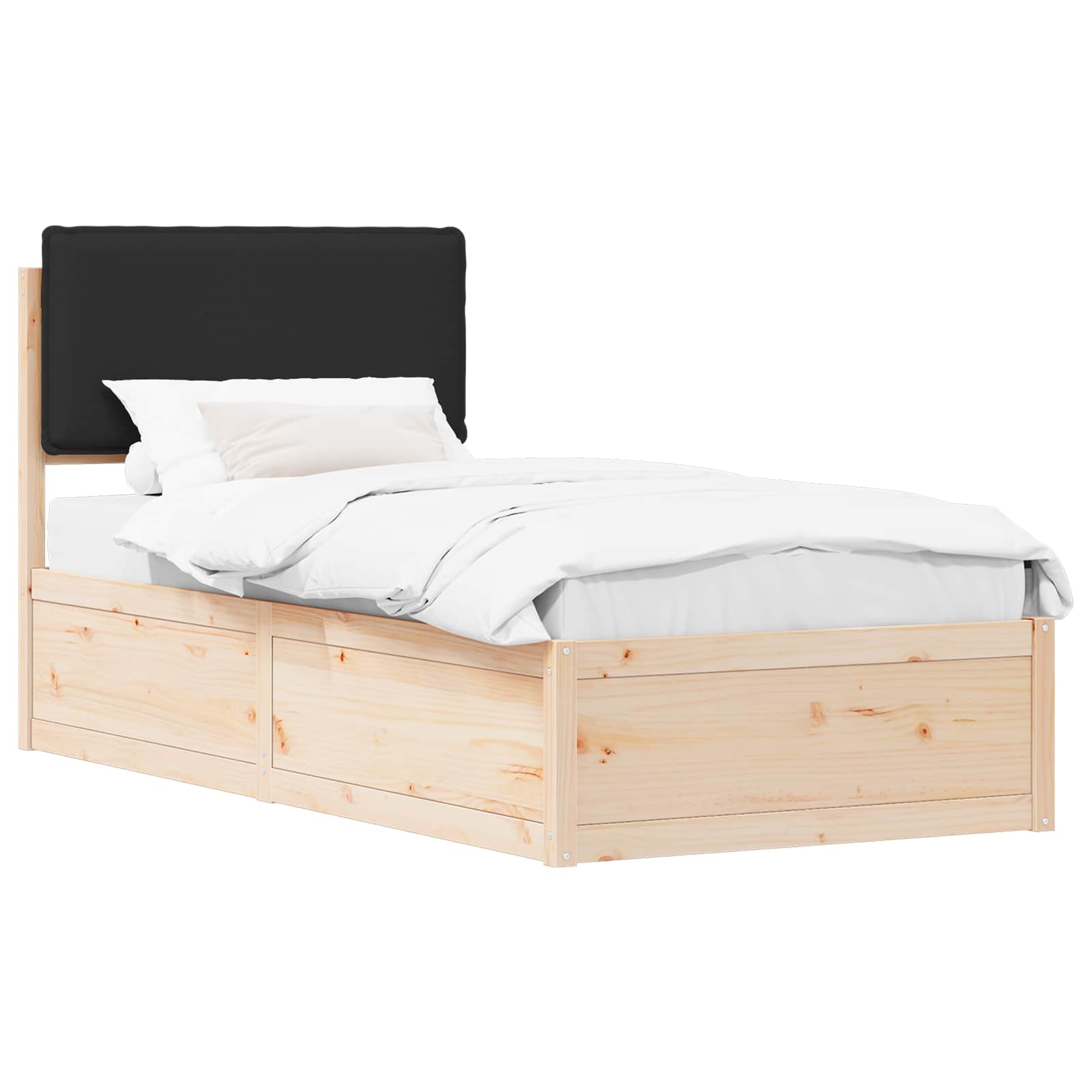 Sängram med Klädd Huvudgavel Svart 90 x 190 cm Massiv furu