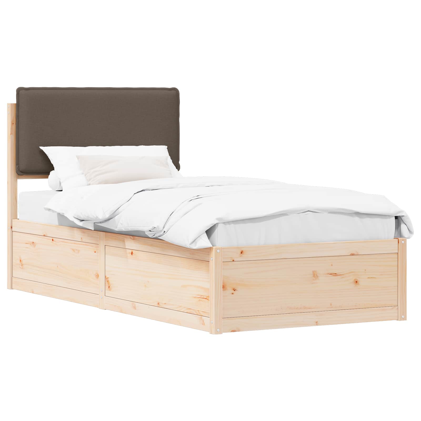 Sängram med Klädd Huvudgavel Taupe 90 x 190 cm Massiv furu