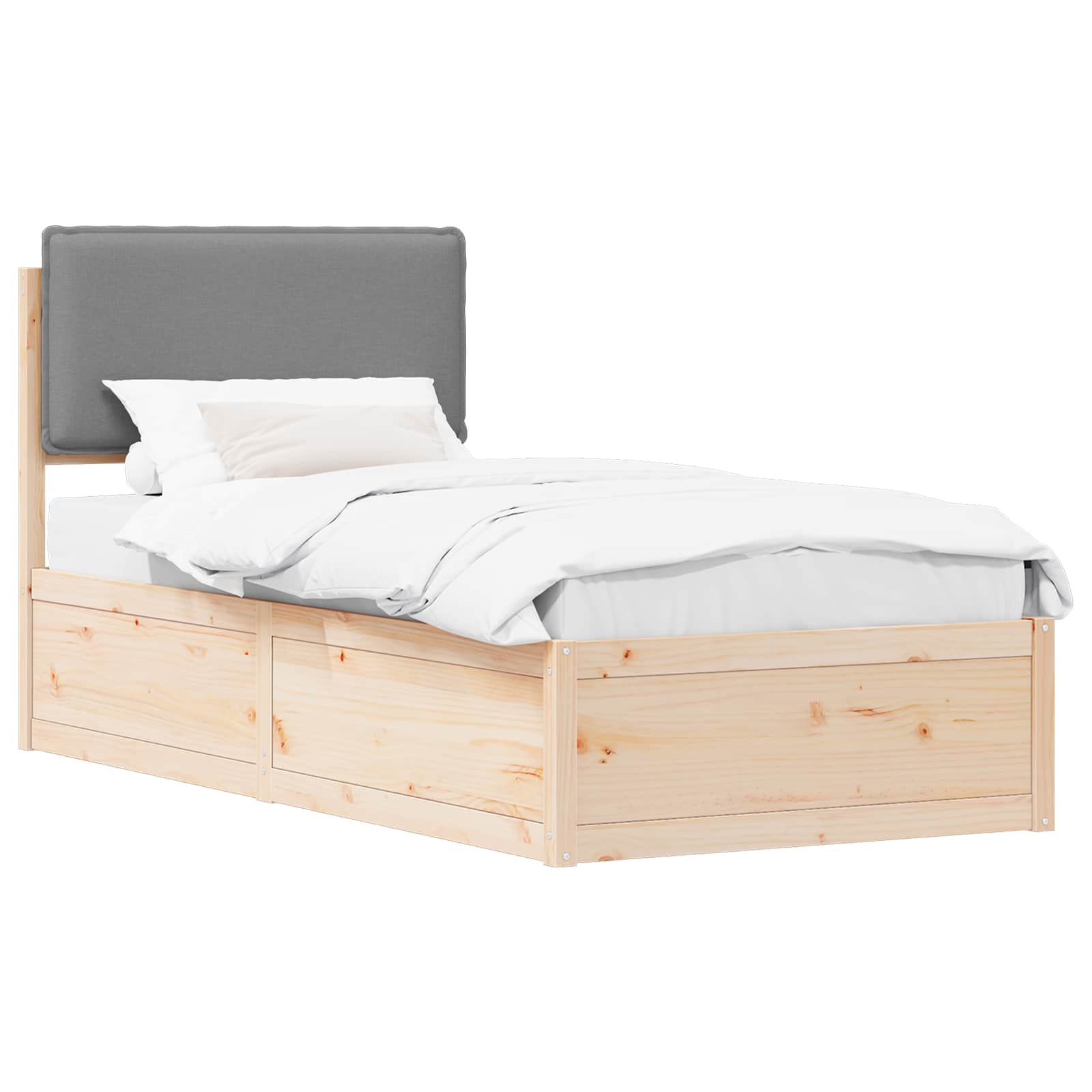 Sängram med Klädd Huvudgavel Ljusgrå 75 x 190 cm Massiv furu