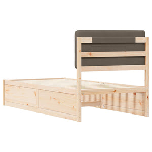 Sängram med Klädd Huvudgavel Taupe 90 x 200 cm Massiv furu