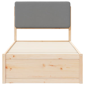 Sängram med Klädd Huvudgavel Ljusgrå 80 x 200 cm Massiv furu