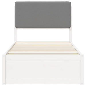 Sängram med Klädd Huvudgavel Ljusgrå 90 x 190 cm Massiv furu