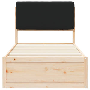 Sängram med Klädd Huvudgavel Svart 75 x 190 cm Massiv furu