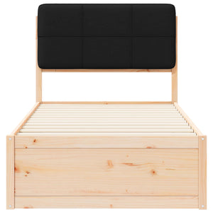 Sängram med Klädd Huvudgavel Svart 100 x 200 cm Massiv furu