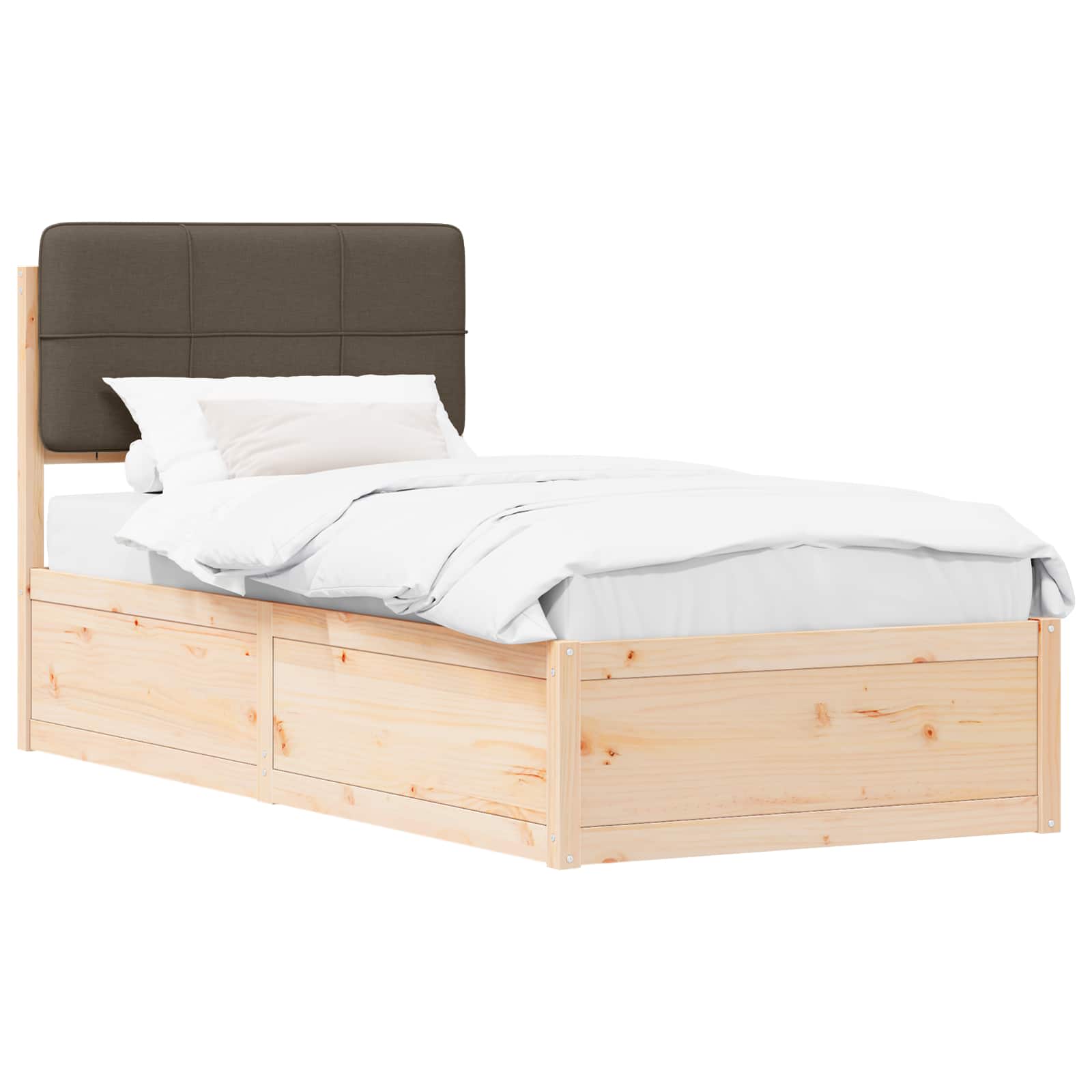 Sängram med Klädd Huvudgavel Taupe 100 x 200 cm Massiv furu