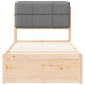 Sängram med Klädd Huvudgavel Ljusgrå 90 x 200 cm Massiv furu