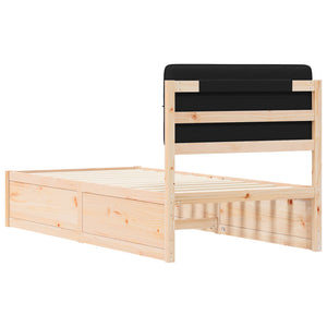 Sängram med Klädd Huvudgavel Svart 80 x 200 cm Massiv furu