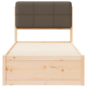 Sängram med Klädd Huvudgavel Taupe 75 x 190 cm Massiv furu