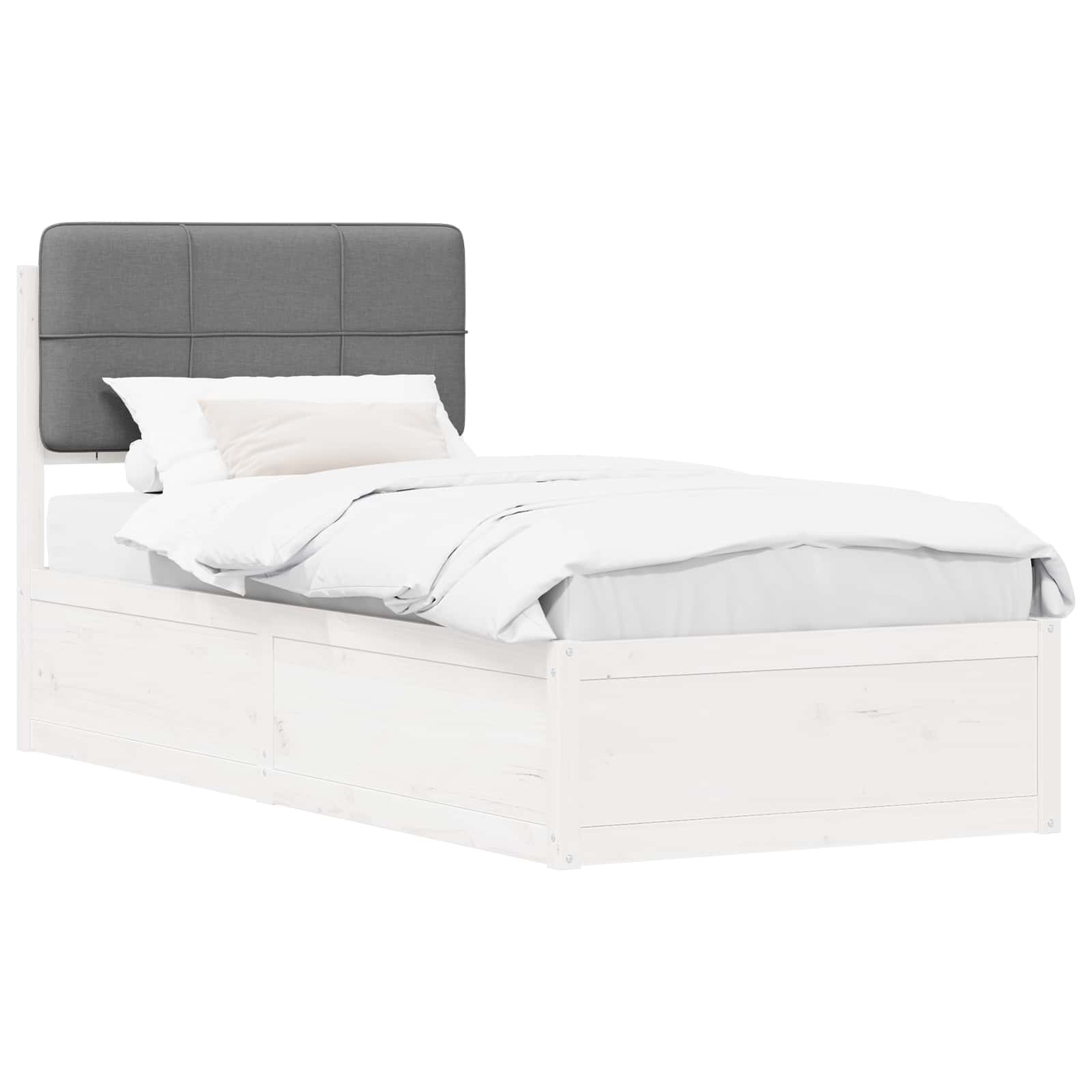 Sängram med Klädd Huvudgavel Ljusgrå 75 x 190 cm Massiv furu